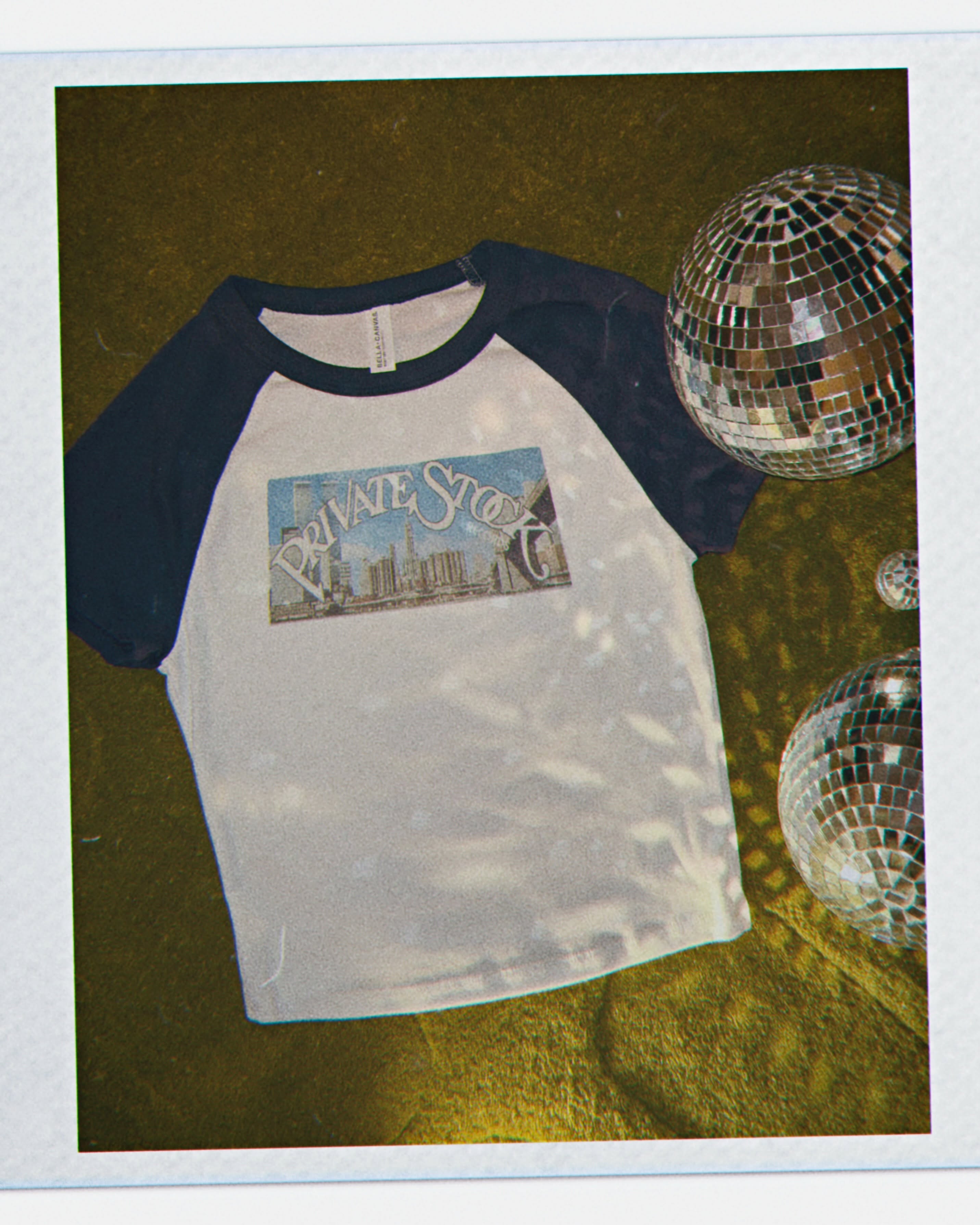 Private Stock Records NYC Vintage Distressed Women’s micro rib raglan baby tee
