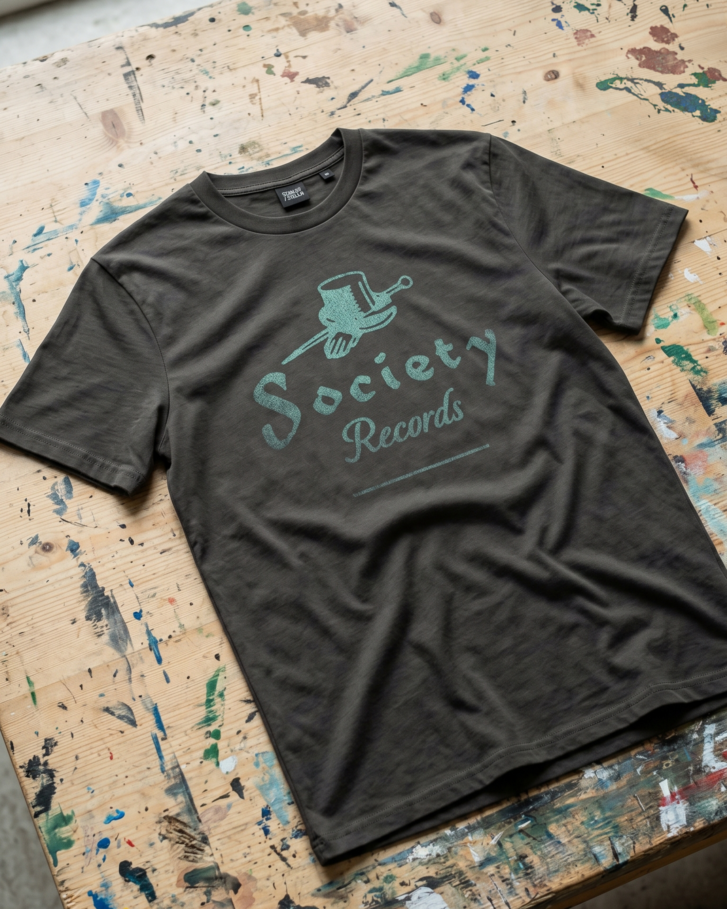 Society Records Garment Dyed Vintage Distressed T-Shirt | Stanley/Stella