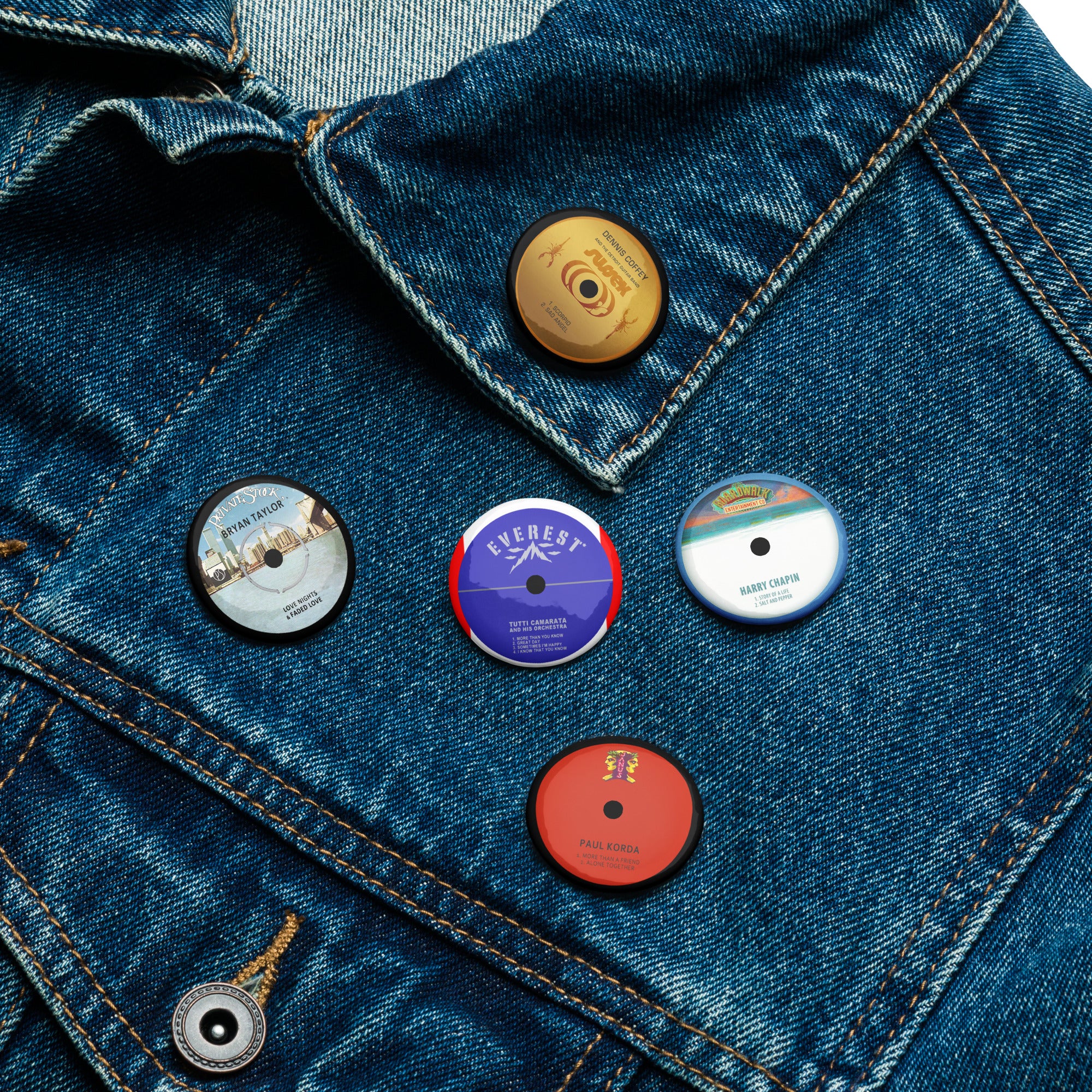 Vintage Records - Singles- Set of 5 pin buttons