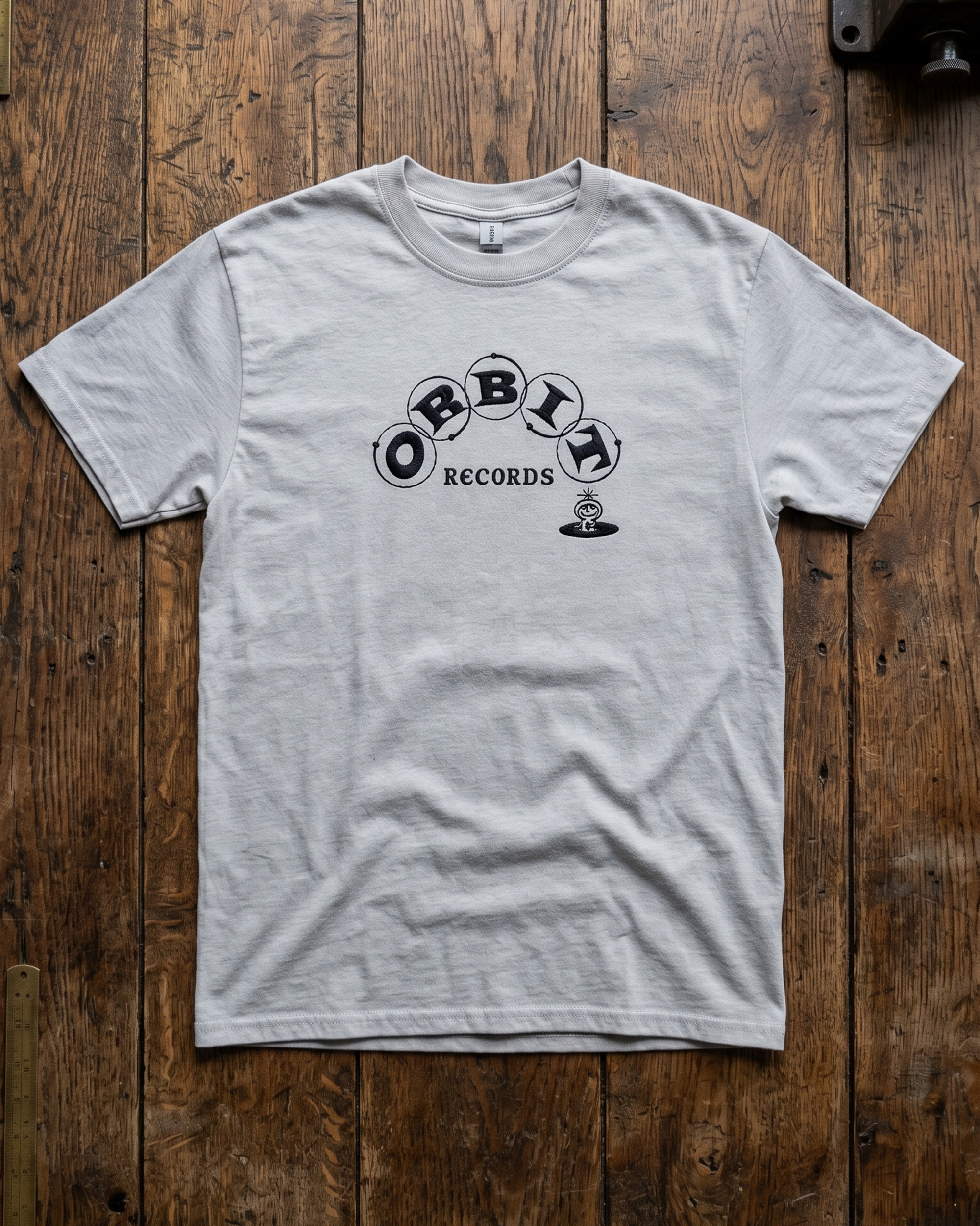 Orbit Records XL Embroidered Vintage Distressed Luxury HEAVY FADED TEE