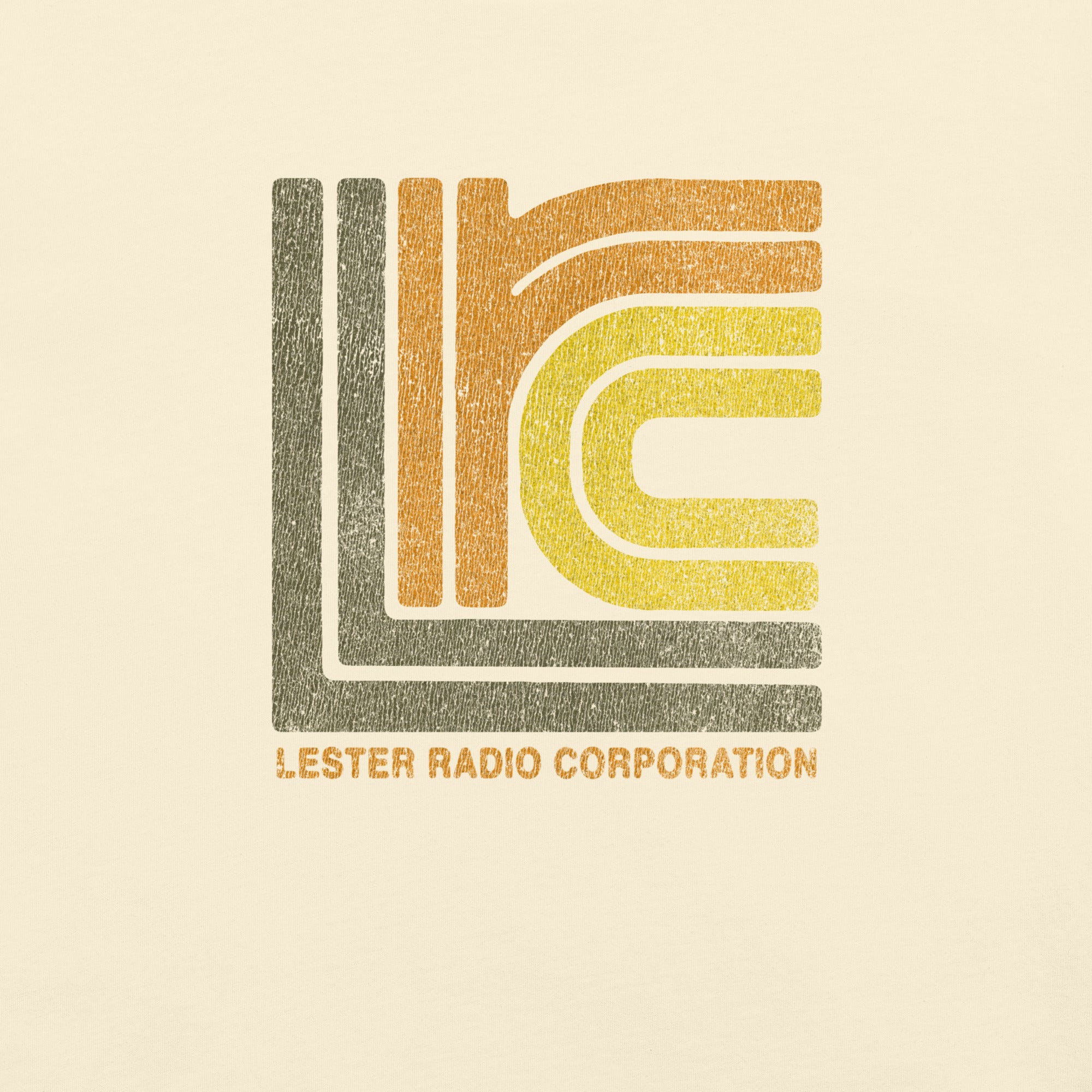 LRC - Lester Radio Corporation Vintage Distressed garment-dyed heavyweight t-shirt, ivory colorway, front view (2)